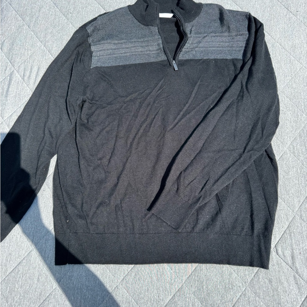Black and Gray Zip Up Sweater with Classic Knit Design